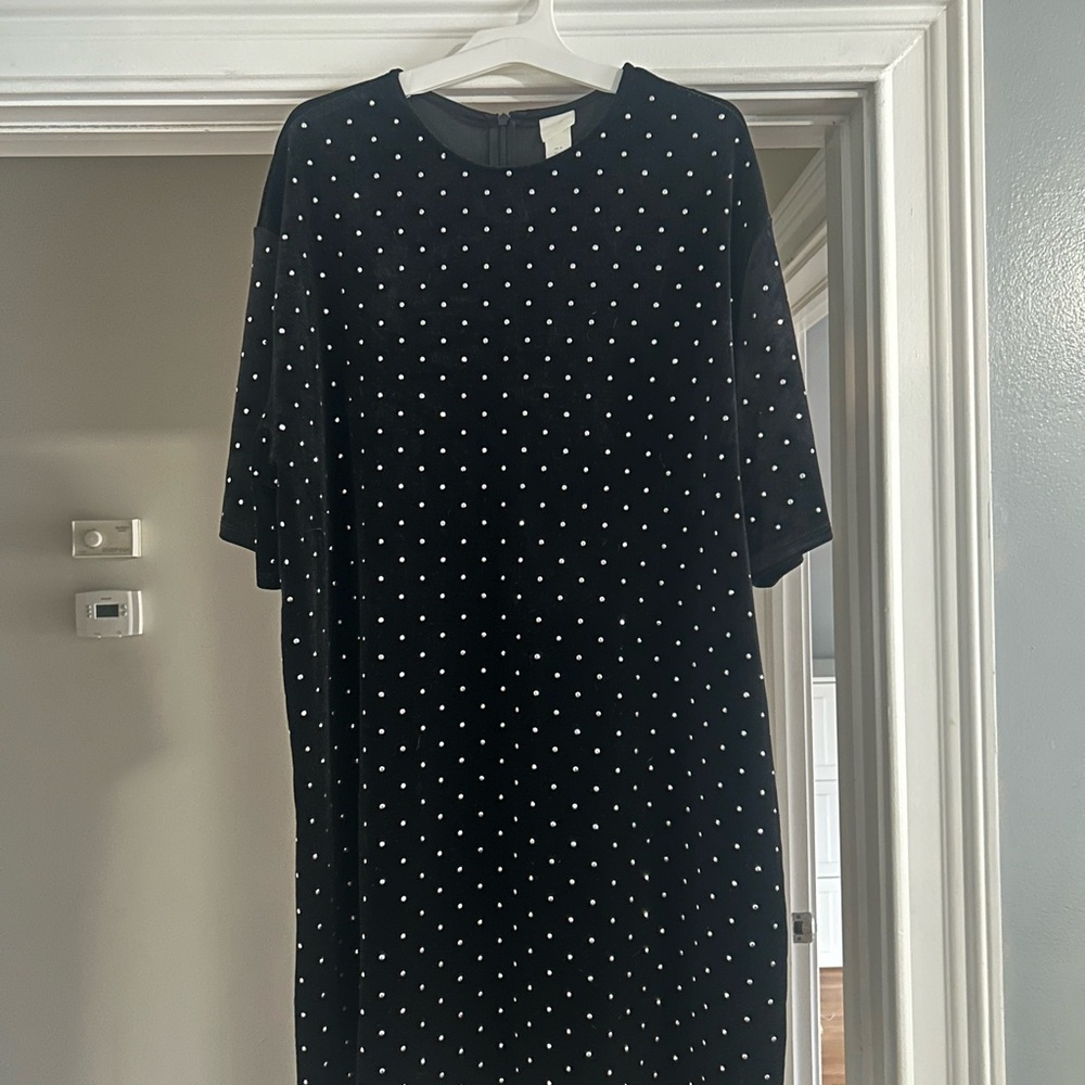 Black velvet tee dress with rhinestones